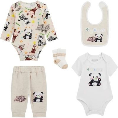 Guess Комплект с животни за новородено с две бодита, панталон, лигавник и чорапи Guess