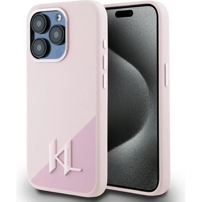 KARL LAGERFELD Silicone Shadow Metal Initial MagSafe Case за iPhone 15 Pro Pink (3666339253080)