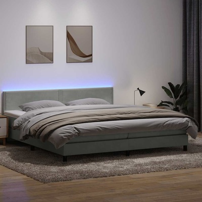 vidaXL Boxspring postel s matrací a LED světle šedá samet