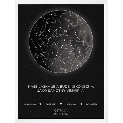 Plakát MĚSÍC s HVĚZDNOU OBLOHOU Rozměr plakátu: A4 (21 x 29,7 cm), Rámeček: Bílý rámeček, Počet osob, Text: 3-4 osoby zobrazený text