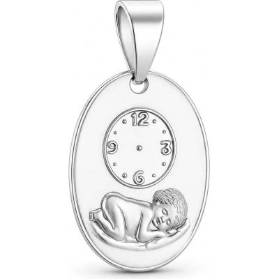 Argento Strieborný prívesok spiace bábätko a hodiny 85811