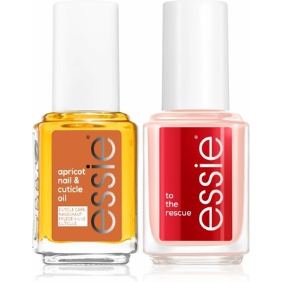 Essie to the rescue ošetrujúci lak na nechty na poškodené nechty 13,50 ml + essie apricot nail & cuticle oil vyživujúci olej na nechty 13,50 ml