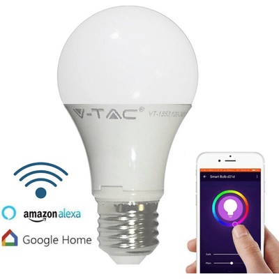 V-TAC Smart LED žiarovka E27 A60 9W RGB+W, RGB+Studená biela