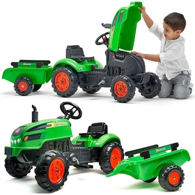 Falk šlapací traktor X Tractor zelený s přívěsem a klaksonem