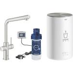 GROHE Кухненски смесител Grohe Red Duo, четкан хром, Supersteel, L-образен чучур и бойлер M-размер (30327DC1)