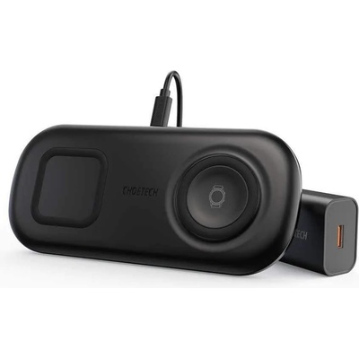 Choetech Wireless Charger Duo 10W - комплект двойна поставка (пад) за безжично зареждане, зарядно и кабел за мобилни устройства, Galaxy Watch и слушалки (черен)