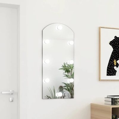 vidaXL Огледало с LED лампи, 90x45 см, стъкло, арка (3102978)