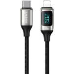 USAMS Кабел USAMS U78 плетен с LED Lightning 1.2m 20W PD Fast Charge, бял (Usa001026)