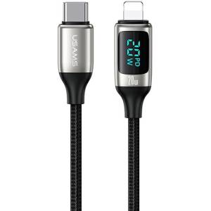 USAMS Кабел USAMS U78 плетен с LED Lightning 1.2m 20W PD Fast Charge, бял (Usa001026)