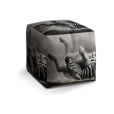 Sablio Taburet Cube Válející se zebra: 40x40x40 cm