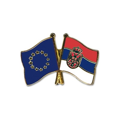 Odznak (pins) 22mm vlajka EÚ + Srbsko - farebný
