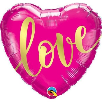 Qualatex Srdce Ružový nápis Love 18 45 cm fóliový balónik