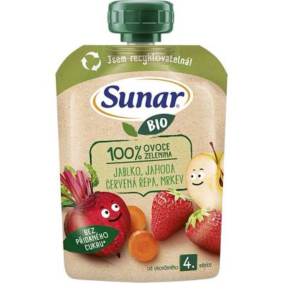 SUNAR Ovocná zeleninová kapsička jablko jahoda repa 4m+ BIO 100 g