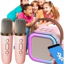 Karaoke BLUETOOTH REPRODUKTOR PŘENOSNÉ KARAOKE RGB LAMPIČKA 2 MIKROFONY USB SD MINI JACK