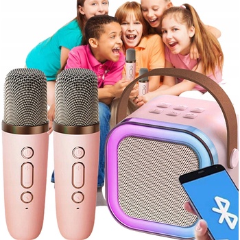 BLUETOOTH REPRODUKTOR PŘENOSNÉ KARAOKE RGB LAMPIČKA 2 MIKROFONY USB SD MINI JACK