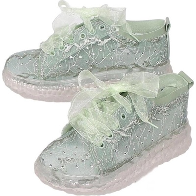 Спортни обувки в зелено от тюл с камъчета и бродерия