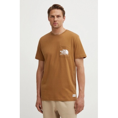 The North Face bavlněné tričko Berkeley California Pocket S/S Tee hnědá s potiskem NF0A87U21731