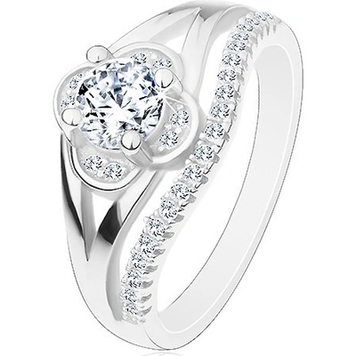 Šperky eshop zásnubní prsten stříbro 925 čirý zirkonový kvítek a linie drobných zirkonů J16.04