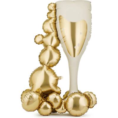 PartyDeco Stojací fóliový balón Pohár so zlatými bublinkami 69 x 105,5 cm