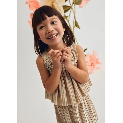 Abel & Lula Плисиран комплект потник и пола в бежов цвят със златисти детайли за мини момиче Abel&Lula