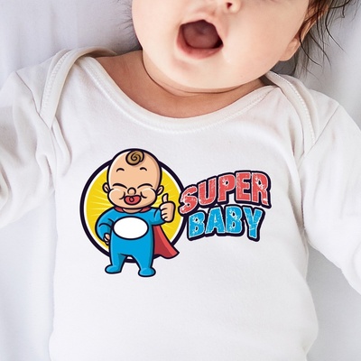 Detské body s potlačou Super baby Biela
