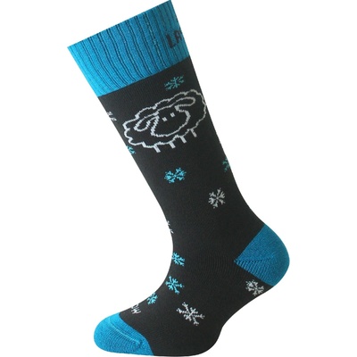 LASTING dětské merino lyžařské ponožky SJW, černá/modrá Velikost: S/34-37 – Zboží Dáma