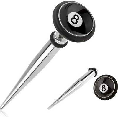 Šperky eshop fake taper do ucha z oceli kulečníková koule číslo 8 SP02.17