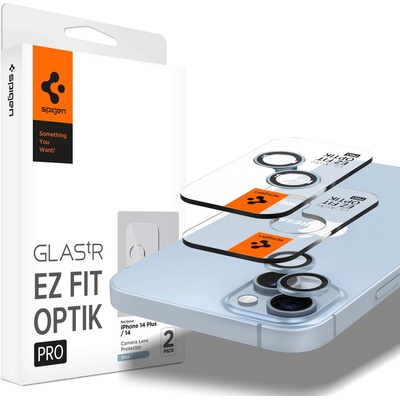 Spigen Optik Pro tR Ez Fit Lens Protector - 2 комплекта предпазни стъклени лещи за камерата на iPhone 14, iPhone 14 Plus (син)