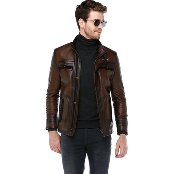 Jacket Club Мъжко яке от естествена кожа e-1081 - Тъмнокафяво #318239 (318239_Тъмно кафяв)