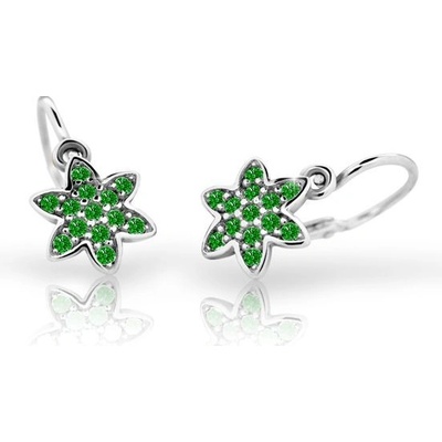 Danfil dětské náušnice kytičky C2206 z bílého zlata s kamínky Emerald Green zapínání brizura