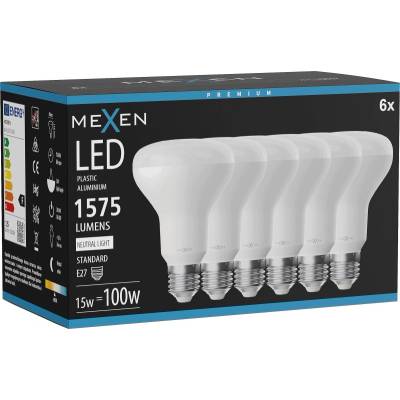 Mexen Nova 6x LED крушка E27, R80, 15W, Неутрална - 4000K, 1575 lm - L105-E27-1540-01x06 (L105-E27-1540-01x06)