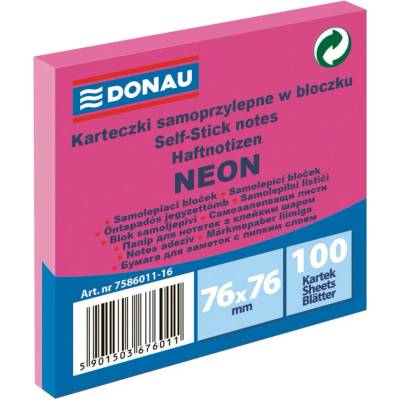 DONAU Bloček Donau neónový 76x76mm ružový