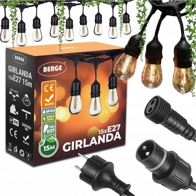 Svetelná girlanda Berge 1500 cm 16 x 1 W LED čierna