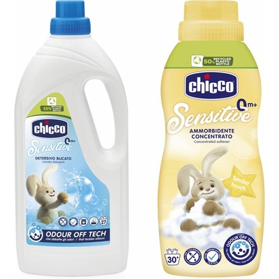 Chicco prací gél Baby Sensitive 1,5 l + aviváž Baby Sensitive koncentrovaná Jemný dotyk 750 ml