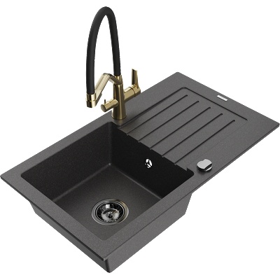 Mexen Pablo гранитна мивка с 1 отделение с отцедник и кухненски смесител Duo, черно накрапяне - 6510-76-671701-57-B (6510-76-671701-57-B)