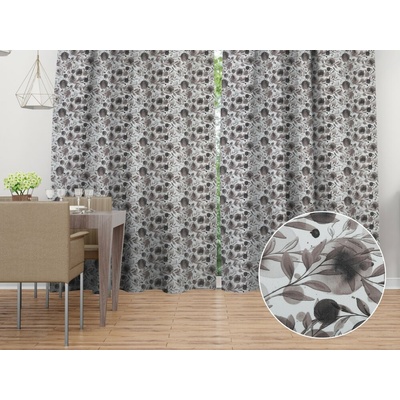Biante Dekoračný záves Rongo RGP-504 Hnedé popínavé lístky na bielom 140x230 cm