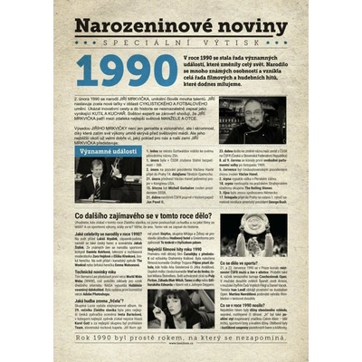 Narozeninové noviny 1990 s vlastním textem a fotografií S textem