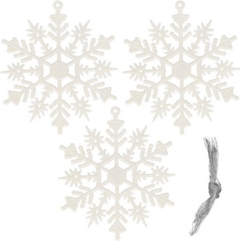 SPRINGOS Vianočné ozdoby Snehové vločky s trblietkami 10cm biele sada 3ks