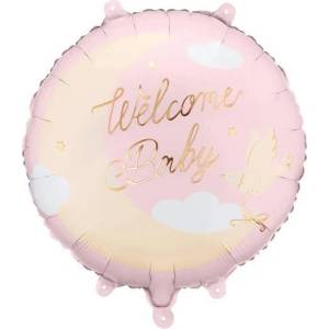 Party Deco Фолиен балон „Welcome Baby, с луна - Розов (FB350-081J)
