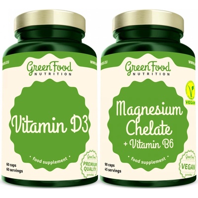 GreenFood Nutrition Magnesium Chelate 90 kapsúl + Vitamin D3 60 kapsúl