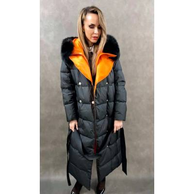 Max Original Leather páperový kabát s kožušinou Y-3175 black/orange