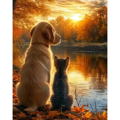 Norimpex - Puzzle Diamant painting: Kitten with dog on the shore 30x40cm - 1 - 39 piese
