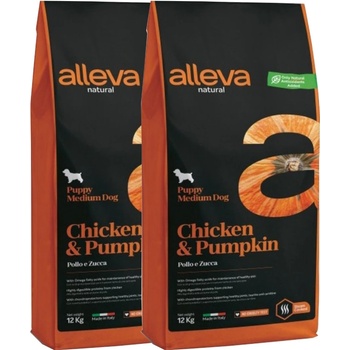 Alleva Natural Puppy Medium Chicken and Pumpkin 2 x 12 kg