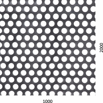 děrovaný plech kruhový přesazený Fe, otvor: ø 10 mm, rozteč: 15 mm, (1000x2000x1 mm)