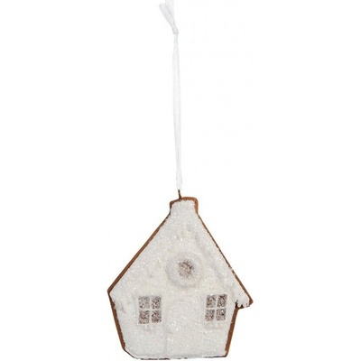 Clayre & Eef Závěsná dekorace zasněžená perníková chaloupka Frosted Ginger - 9*1*10 cm