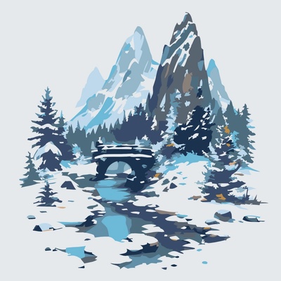 Vymalujsisam.cz Malování podle čísel Zasněžený most v horách