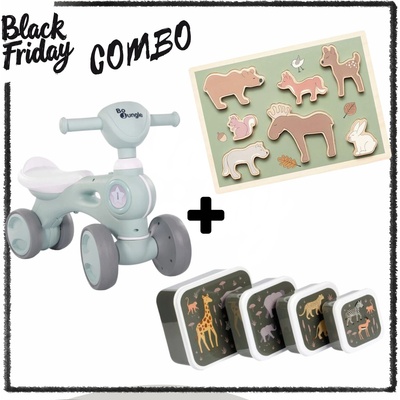 BF Combo: Bo Jungle: Музикално колело "Синьо" + Jabadabado: Дървен пъзел - Горски животни + A little lovely company: Сет от 4 кутии за храна (дизайн по избор) (BJ-B920050+JB-T278+SBSESA46)