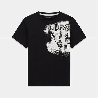 GUESS Черна тениска за момче с бяла щампа с надпис Guess