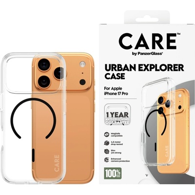 Panzer Гръб Care by PanzerGlass за iPhone 17 Pro, Flagship Case Transparent Urban Explorer w. Black MagSafe
