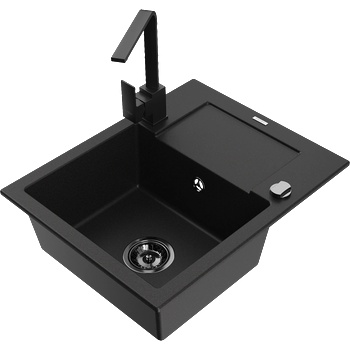 Mexen Enzo кухненска мивка гранитна с 1 корито с отцедник и кухненски смесител Rita, черен - 6506-77-670300-70-B (6506-77-670300-70-B)